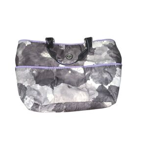 LopLululemon Totally Totastic Tote Bag Black Purple Gray Marble Gym Workout